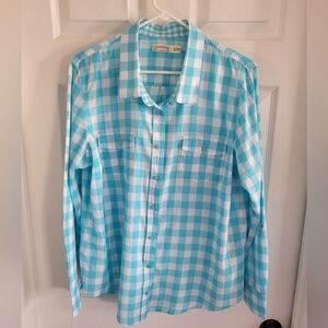 Faded Glory Women's Turquoise and White Gingham Button-Down Shirt